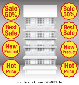 Supermarket shelf. Vector. shelves. Sign sale. Best sale. hot price