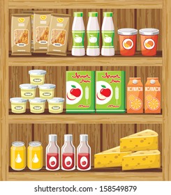 Supermarket. Shelfs with food. vector