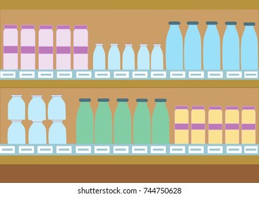Supermarket shelves with dairy products. Vector background. Vector illustration EPS10