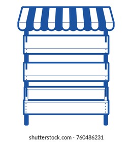supermarket shelves empty with three levels and sunshade in blue silhouette
