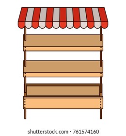 supermarket shelves empty with three levels and sunshade in colorful silhouette with thin black contour