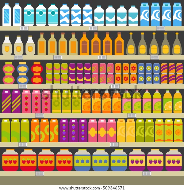 Supermarket Shelves Groceries Eps10 Vector Illustration Stock Vector 