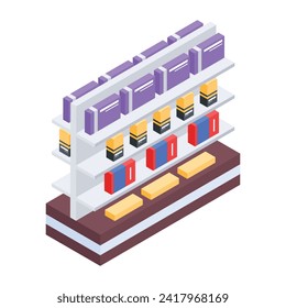 Supermarket Shelves Isometric flat  Icon