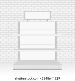 Supermarket shelves on cement wall background, Vector illustration.