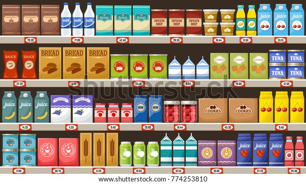 スーパー 商品や飲み物の棚 ベクターイラスト のベクター画像素材 ロイヤリティフリー