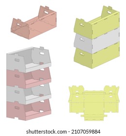 Supermarket Shelves.Modules made from Corrugated Cardboard. Box for Standard Display of Media. Simple Plug-in System.  Three-Dimensional Laser Cutting Template. Product Advertising. 