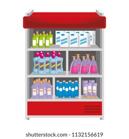 supermarket shelving with housekeeping products
