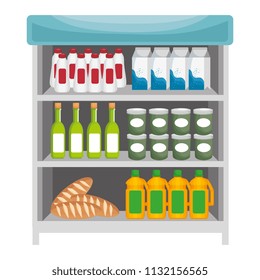 supermarket shelving with products