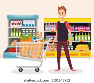 supermarket shelvings with man buying