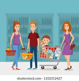 supermarket shelvings with people buying