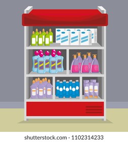 supermarket shelvings with products