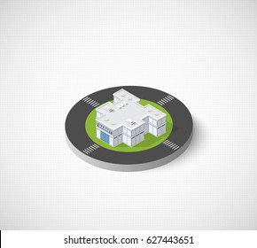 Supermarket shop 3D icon dimensional building of modern architecture of urban construction. Drawing map engineering design landscape top view