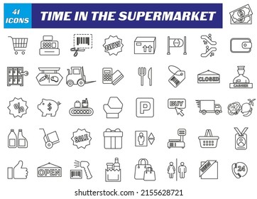Supermarket and shop icons. Market vector graphic.