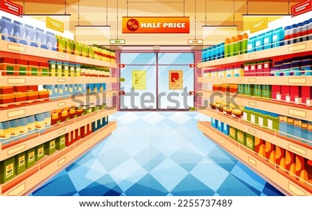 Supermarket, shop, store indoor view,Vector image
