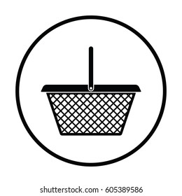 Supermarket shoping basket icon. Thin circle design. Vector illustration.