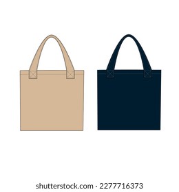 Supermarket shopping bag fabric vector mockup. Textile hand bag in beige, blue color, vector. Outline bag template for advertising goods and services. Eco friendly bag made from recycled material.