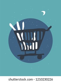 Supermarket shopping cart abstract vector illustration.