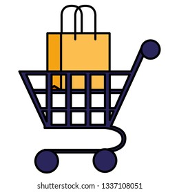 supermarket shopping cart and bag