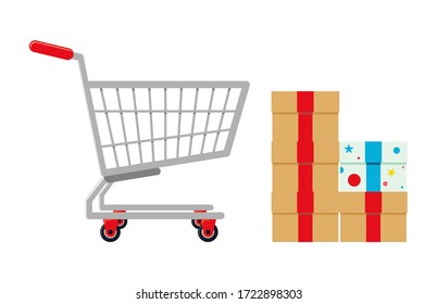 Supermarket shopping cart design, basket used for shopping, flat  illustration design shopping cart