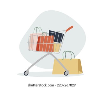 Supermarket shopping cart design, basket used for shopping, flat illustration design shopping cart