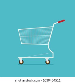 Supermarket shopping cart flat vector isolated on color background