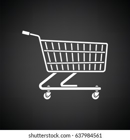 Supermarket shopping cart icon. Black background with white. Vector illustration.