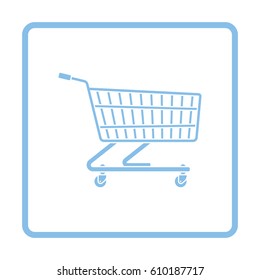 Supermarket shopping cart icon. Blue frame design. Vector illustration.