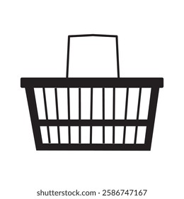 Supermarket shopping cart icon. Buying food. Store, shop, market, grocery store trolley. Products purchase. Healthy diet, nutrition. Flat vector illustration.