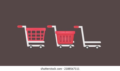 Supermarket shopping cart icon set. 3d vector illustration of shopping basket or trolly for supermarket and retail. different designs of shopping cart.