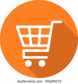 Supermarket shopping cart vector round orange trade icon