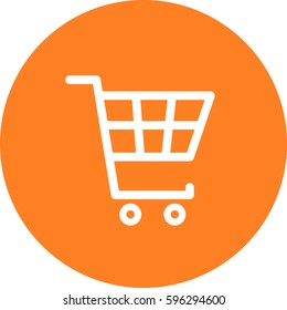 Supermarket shopping cart vector round orange trade icon
