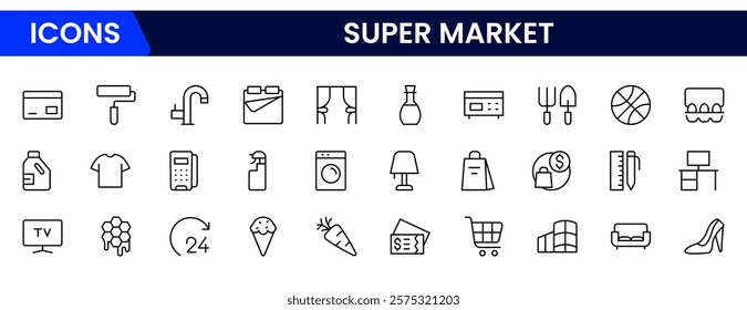 Supermarket Shopping E-commerce line icons set. Shopping Online shopping thin line icons. E-commerce symbols collection. 