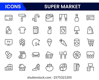 Supermarket Shopping E-commerce line icons set. Shopping Online shopping thin line icons. E-commerce symbols collection. 