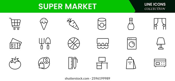 Supermarket Shopping E-commerce line icons set. Shopping Online shopping thin line icons. E-commerce symbols collection. 