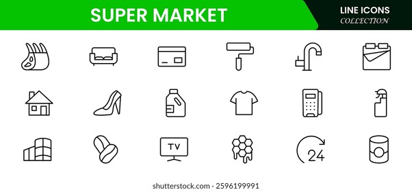 Supermarket Shopping E-commerce line icons set. Shopping Online shopping thin line icons. E-commerce symbols collection. 