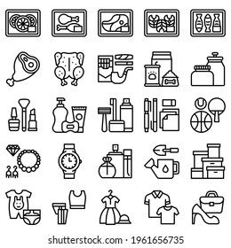 Supermarket and Shopping mall related icon set 3, line style vector illustration