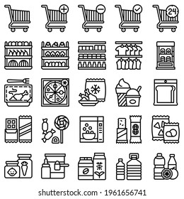 Supermarket And Shopping Mall Related Icon Set, Line Style Vector Illustration
