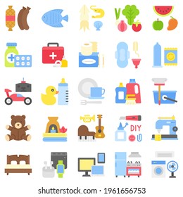 Supermarket and Shopping mall related icon set 4, flat style vector illustration