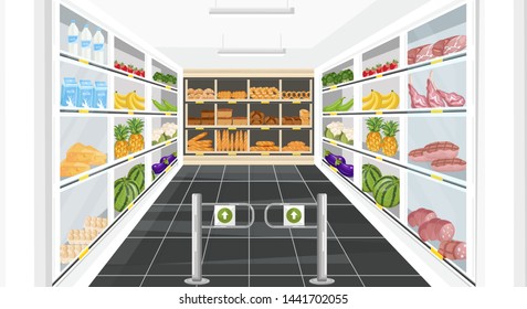 Supermarket shopping sale banner Vector. Food products and drinks illustration