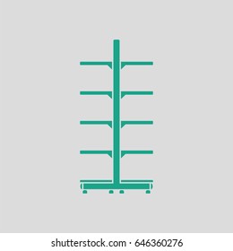 Supermarket showcase icon. Gray background with green. Vector illustration.