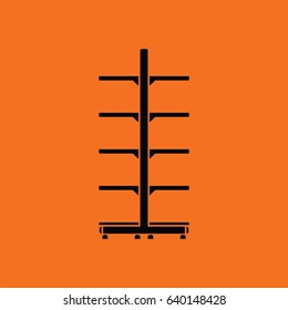 Supermarket showcase icon. Orange background with black. Vector illustration.