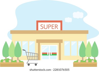 Supermarket simple exterior illustration material