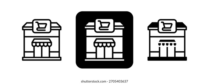 Supermarket Solid color and black line drawing vector illustration set