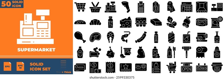 Supermarket Solid Editable Icons set. Vector illustration in modern thin solid style of supermarket icons:  shopping, store, delivery, promotion, etc