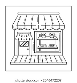 supermarket store facade with coffee cup and croissant vector illustration design