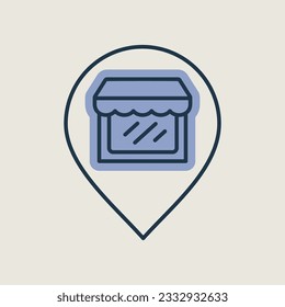 Supermarket store front pin map icon. E-commerce sign. Graph symbol for your web site design, logo, app, UI. Vector illustration, EPS10.