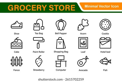 Supermarket Store Icon Collection. Modern Grocery Symbols for UI and Branding