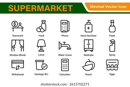 Supermarket Store Icon Collection. Modern Grocery Symbols for UI and Branding