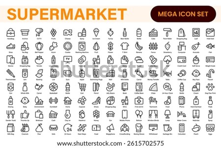 Supermarket Store Icon Collection. Modern Grocery Symbols for UI and Branding