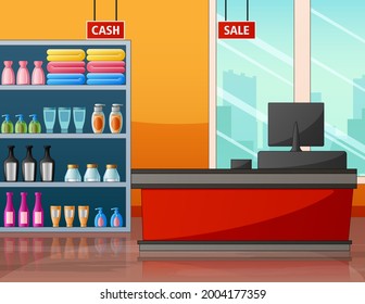Interior de supermercado con mercancías